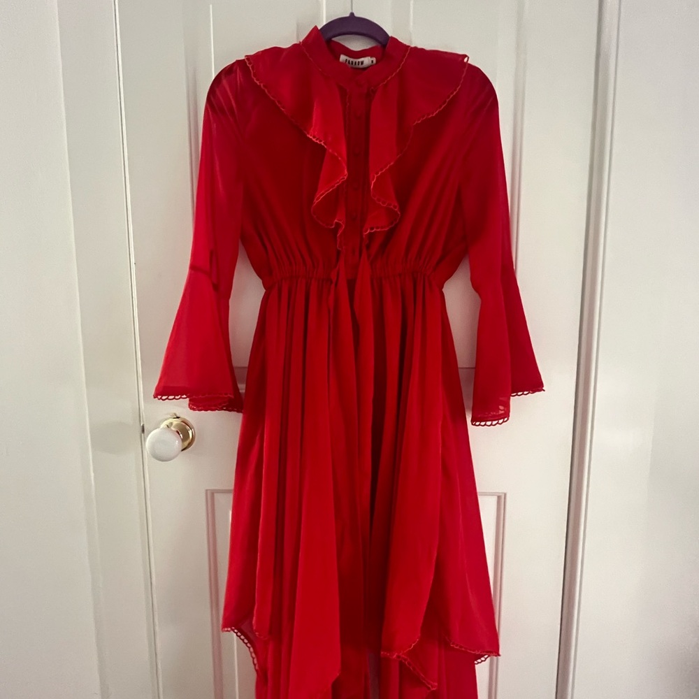 Red Asymmetrical Ruffled Sundress - Picture 2 of 8